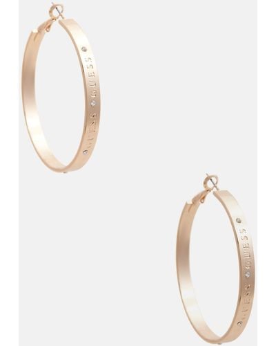Guess Factory Gold-tone Logo Hoop Earrings - White