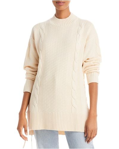 Wayf Dani Ribbed Knit Side Lace Up Pullover Sweater - White