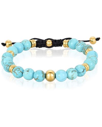 Crucible Jewelry Crucible Los Angeles 8mm Turquoise And Gold Ip Stainless Steel Beads On Adjustable Cord Tie Bracelet - Blue