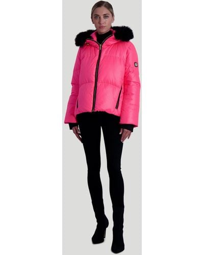 Gorski Neon Après-ski Jacket With Detachable Toscana Lamb Hood Trim - Pink