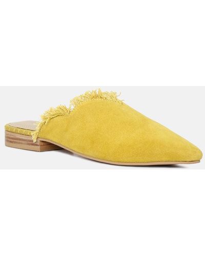 Rag & Co Molly Mustard Frayed Leather Mules - Yellow