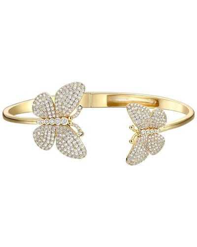 Rachel Glauber Rg 14k Plated With Diamond Cubic Zirconia French Pave Butterfly Open Cuff Bangle Bracelet - Metallic