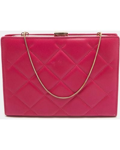 Carolina Herrera Quilted Leather Frame Chain Clutch - Pink