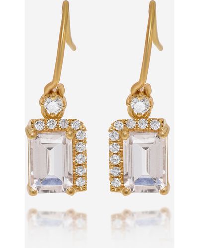 Suzanne Kalan 14k Yellow Gold Diamond And Morganite Drop Earrings Pe578-ygmt - Metallic
