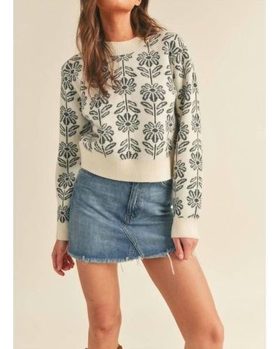 ..,merci Floral Knit Pullover Sweater - Blue