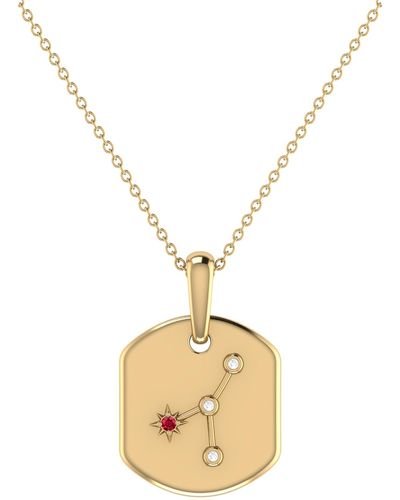 Monary Cancer Crab Ruby & Diamond Constellation Tag Pendant Necklace - Metallic