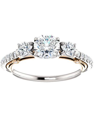 Pompeii3 1 1/2ct Three Stone Diamond Engagement Ring Filigree Rose & White Gold 14k - Metallic