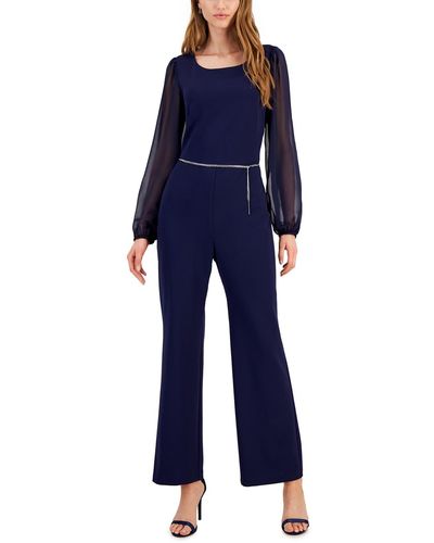 Connected Apparel Scuba Sheer Boatneck Jumpsuit - Red