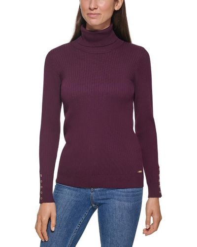Calvin Klein Button Turtleneck Pullover Sweater - Purple