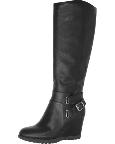 American Rag Kyle Faux Leather Wedge Riding Boots - Black