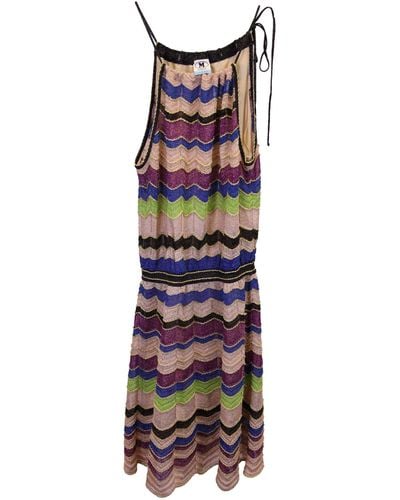 M Missoni Metallic Stripe Halter Dress - Purple