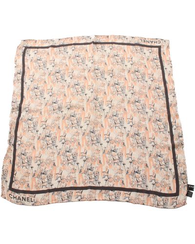 Chanel Coco Mark Scarf Silk Ivory Light Gray - Natural