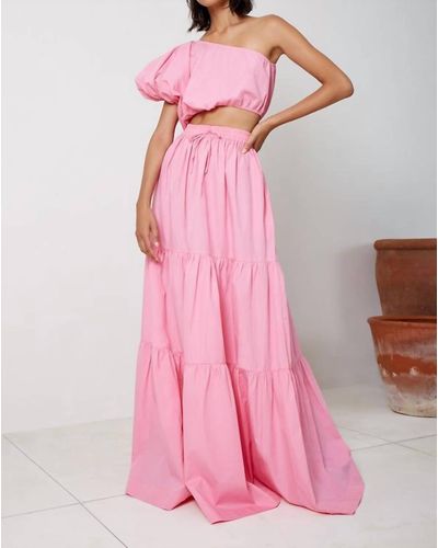 SWF Drawstring A Line Tiered Maxi Skirt - Pink