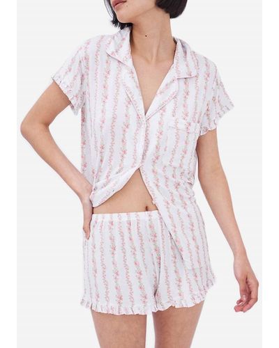 Stripe & Stare Rose Trellis Frill Modal Short Pajama Set - White