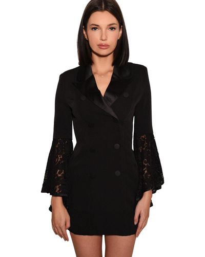 Akalia Marie Blazer Dress With Lace Sleeve - Black
