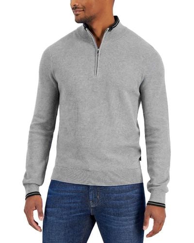 Michael Kors Cotton Half Zip Pullover Sweater - Gray