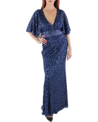 Mac Duggal Beaded Capelet Evening Dress - Blue