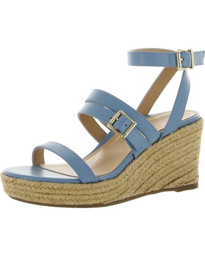 Vionic Sabina Leather Ankle Strap Wedge Sandals - Blue