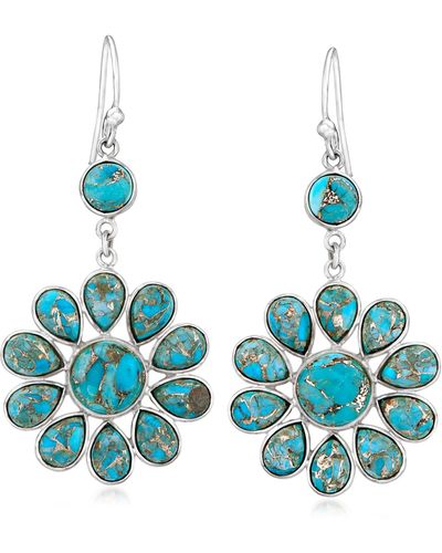 Ross-Simons Turquoise Flower Drop Earrings - Blue