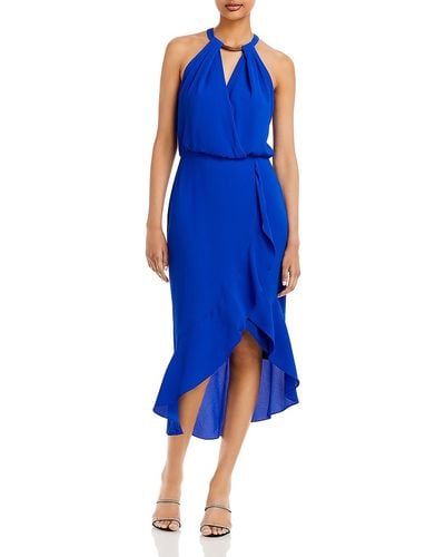 Aqua Pleated Hi-low Cocktail And Party Dress - Blue
