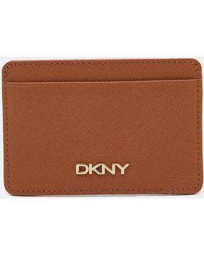 DKNY Tan Saffiano Leather Logo Card Holder - Brown
