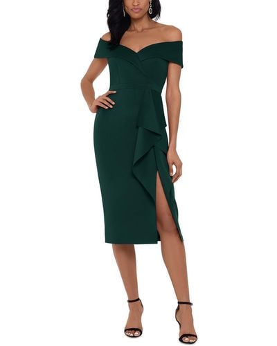 Xscape Petites Knit Waterfall Ruffle Cocktail And Party Dress - Green