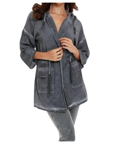 French Kyss Jennifer Hooded Long Trench Coat - Gray