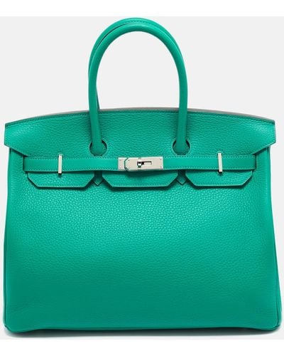 Hermès Vert Vertigo/vert Fonce Taurillon Clemence Palladium Finish Birkin 35 Bag - Green