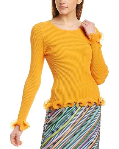 MILLY Wired Edge Ribbed Knit Pullover Sweater - Orange