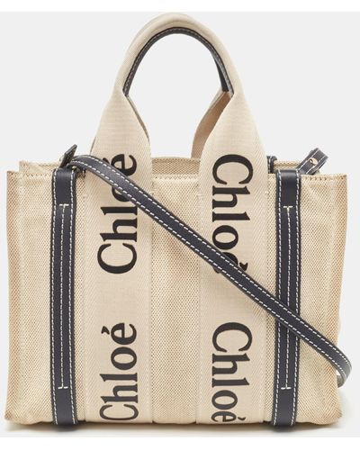 Chloé Canvas And Leather Small Woody Tote - Metallic