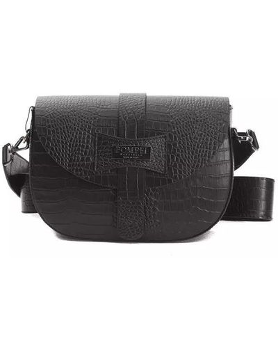 Pompei Donatella Elegant Croc-effect Leather Crossbody Bag - Black