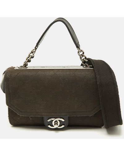 Chanel Quilted Canvas And Leather Cc Flap Shoulder Bag - Black