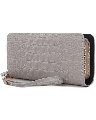 MKF Collection by Mia K Eve Genuine Leather Crocodile-embossed Wristlet Wallet By Mia K. - Gray