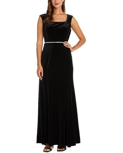 R & M Richards Velvet Embellished Evening Dress - Black