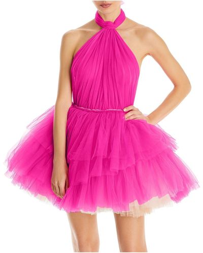 Bronx and Banco Tulle Halter Mini Dress - Pink