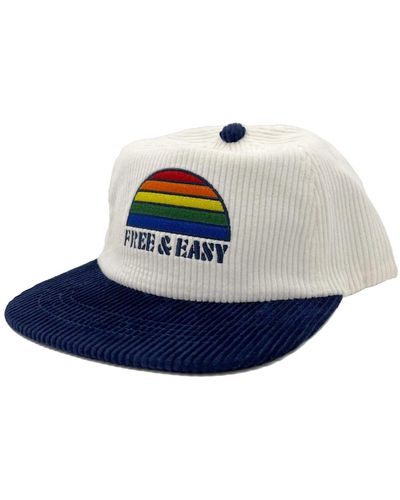 Free & Easy Rainbow Two Tone Fat Corduroy Snapback Hat - Blue