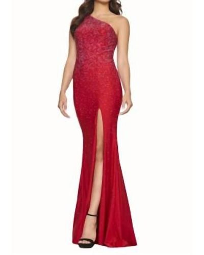 Faviana One Shoulder Hot Stone Gown - Red
