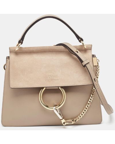 Chloé Leather And Suede Faye Top Handle Bag - Natural