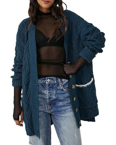 Free People Knit Cold Weather Cardigan Sweater - Blue