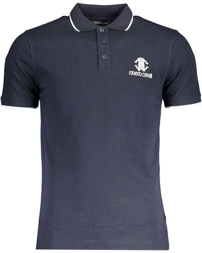 Roberto Cavalli Short Sleeve Cotton Polo T-shirt With White Logo - Blue
