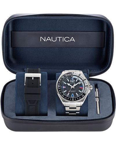 Nautica Clearwater Beach Stainless Steel And Silicone Watch Box Set - Blue