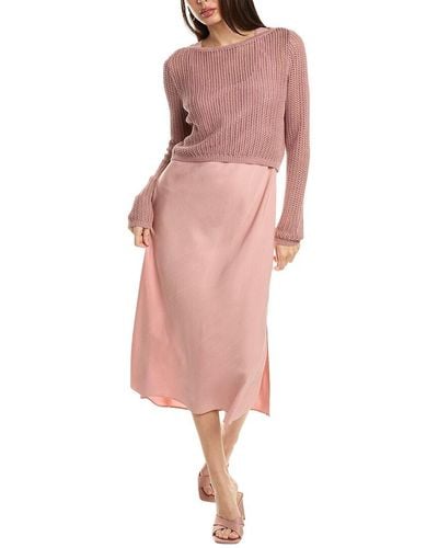 Design History 2pc Lex Linen-blend Sweater Popover Midi Dress - Pink
