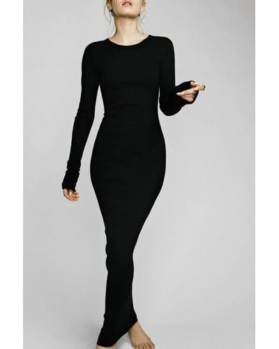 ÉTERNE Long Sleeve Crewneck Maxi Dress - Black