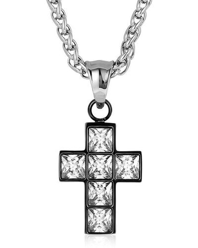 Crucible Jewelry Crucible Cubic Zirconia Stainless Steel Cross Pendant - Metallic