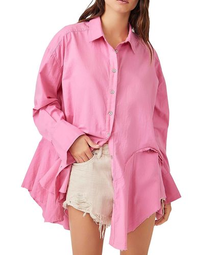 Free People Cotton Tunic Button-down Top - Pink