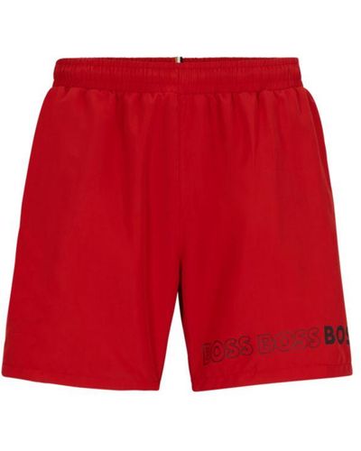 BOSS Swim Shorts With Repeat Logos - Red