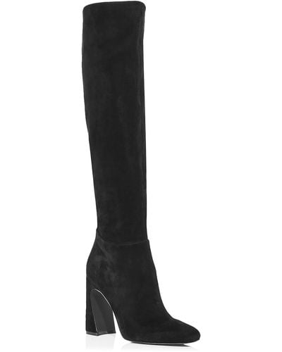 Aqua Carie Square Toe Leather Over-the-knee Boots - Black