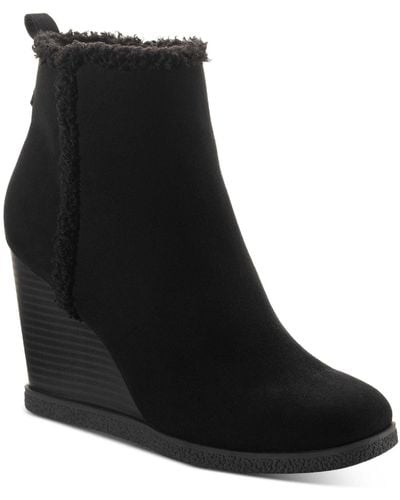 Sun & Stone Camillia F Faux Suede Ankle Wedge Boots - Black
