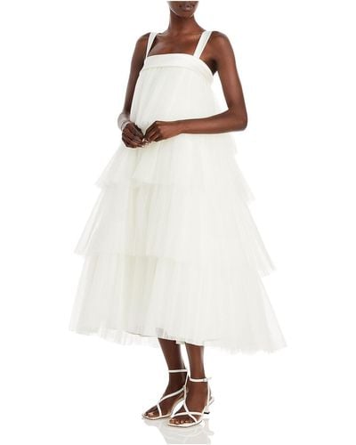 Amsale Tulle Sleeveless Evening Dress - White