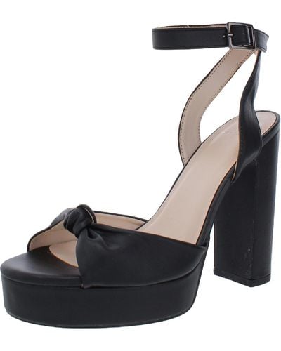 H Halston Venice Vegan Leather Ankle Strap Platform Heels - Black